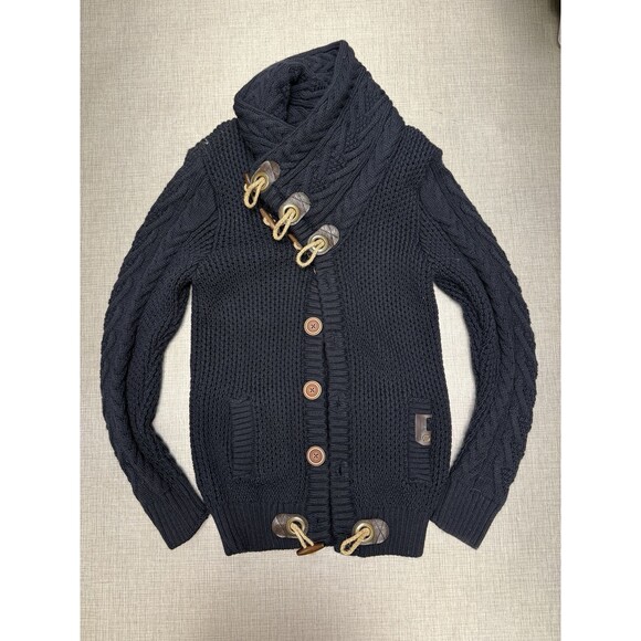 LEIF NELSON KNITTED JACKET TURTLENECK CARDIGAN Large Toggle Blue Runs Small - Picture 2 of 10